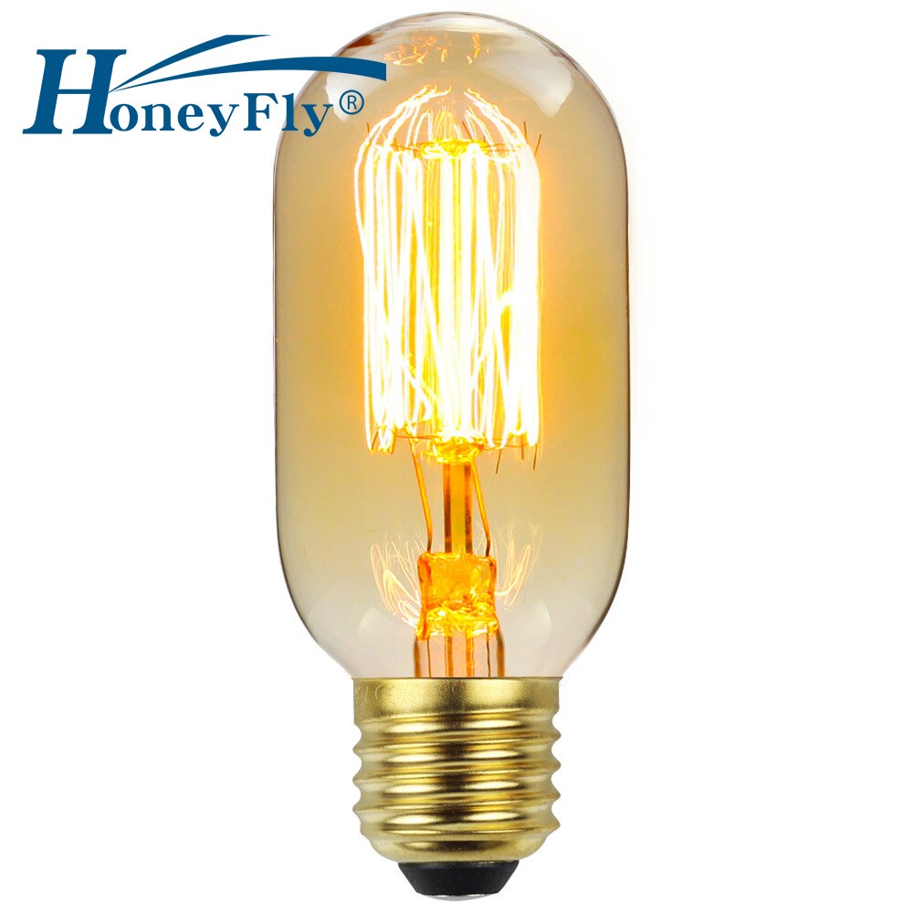 허니 플라이 T45 에디슨 전구 E27, 220V, 40W 앰버 레트로 램프 나선형 필라멘트 골동품 장식 램프 전구